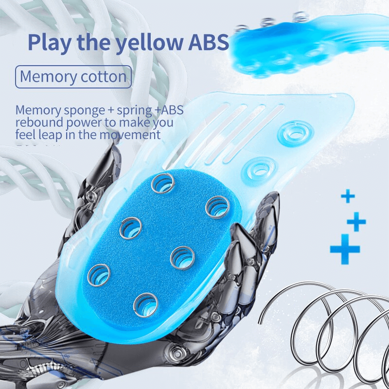 Futuristic robotic hand holding a shock-absorbing orthopedic insole with memory sponge and spring technology for ultimate comfort.